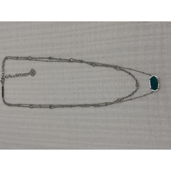Kendra Scott Silver Double Layer Necklace Blue Druzy Pendant - Picture 4 of 7